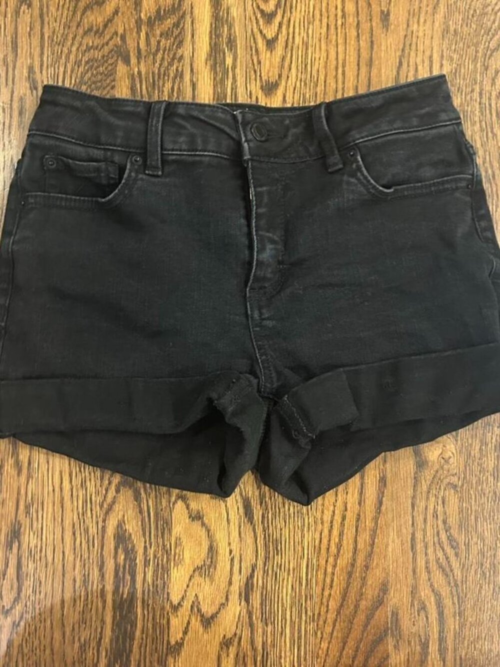 Time and Tru Black Cuffed Denim Shorts
